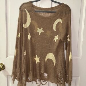 Wild fox -  Brown Sweater with Moon and Star Design